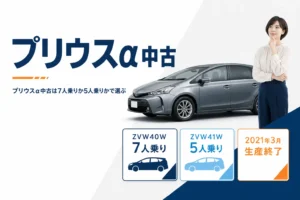 プリウスαの中古選びで型式と定員を確かめることを示したアイキャッチ