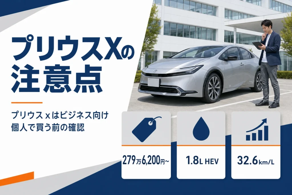 プリウスXの価格と燃費の要点を示したアイキャッチ
