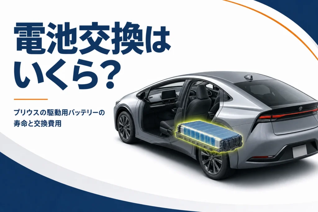 プリウスの駆動用バッテリーの寿命と交換費用を示したアイキャッチ