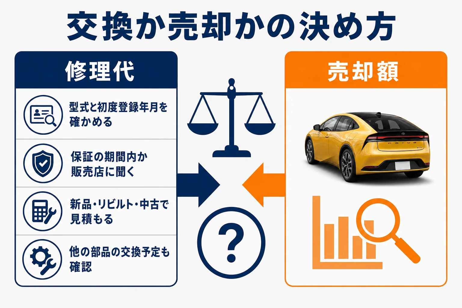 プリウスの駆動用バッテリーを交換するか売るかを決める手順の図解