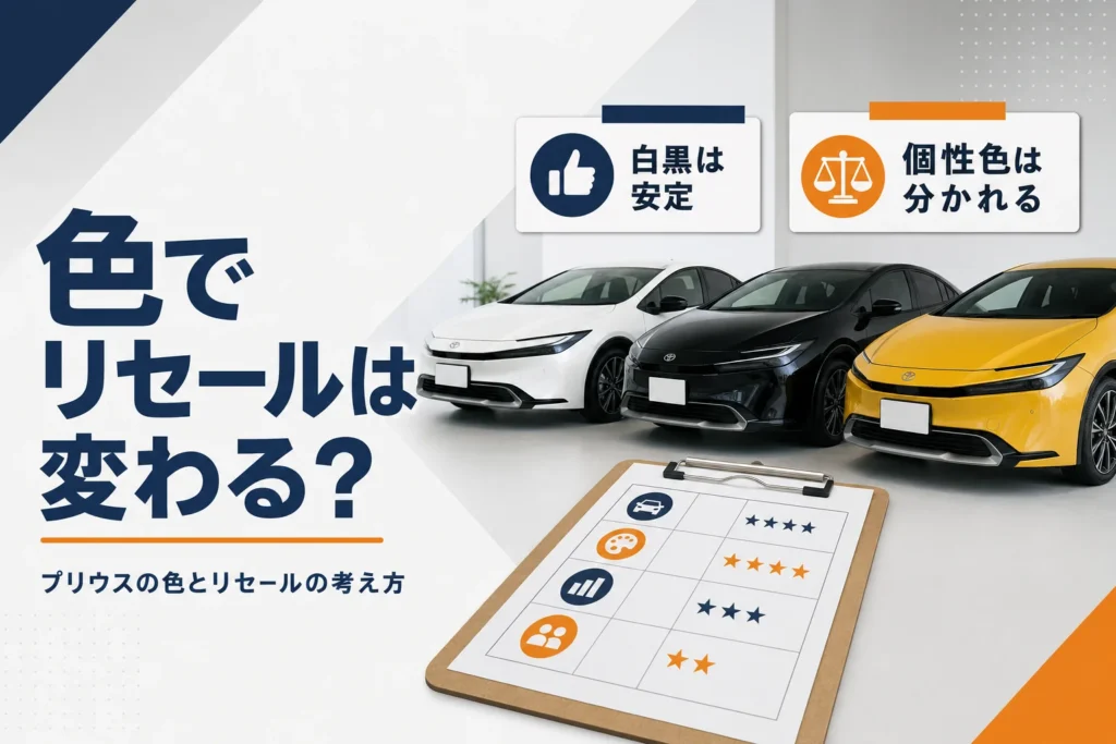 色違いのプリウスと査定表を並べたアイキャッチ