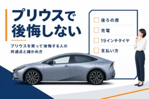プリウスを買って後悔しないための確認項目を示したアイキャッチ