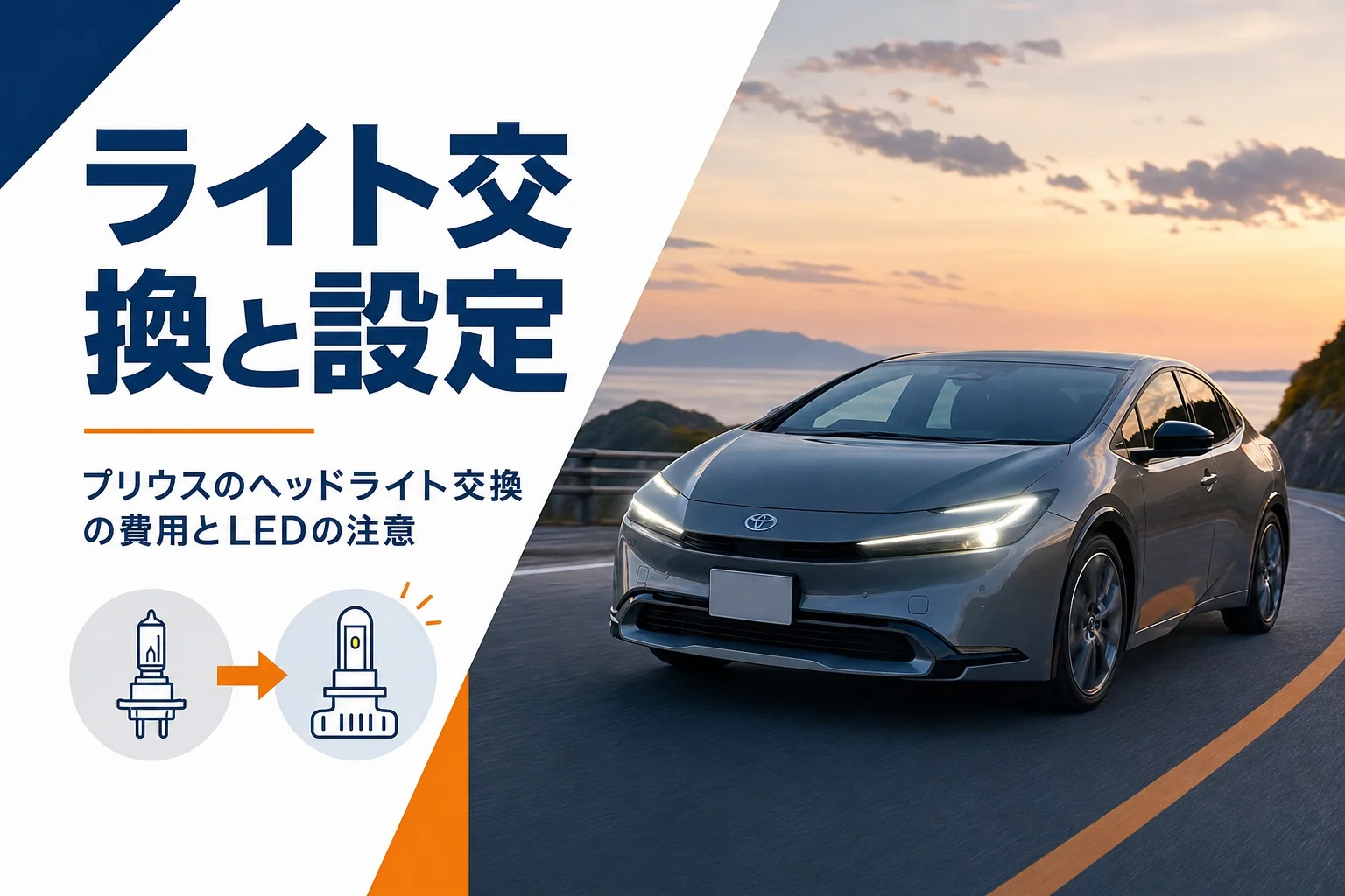 プリウスのヘッドライトの交換と設定を確かめるイメージ