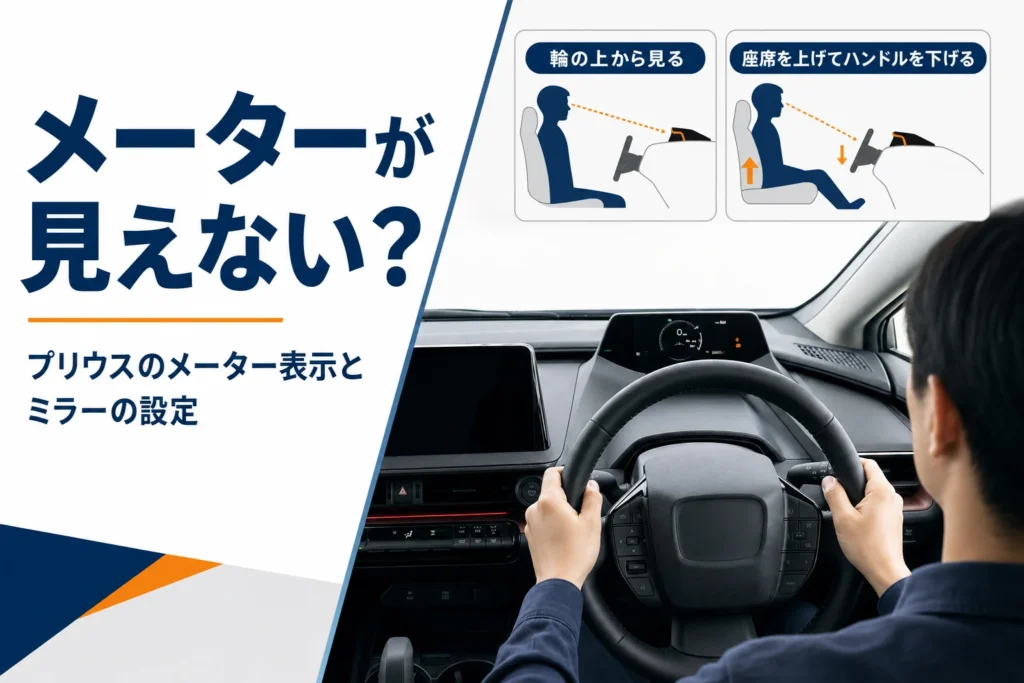 プリウスのハンドル越しに見たメーターのアイキャッチ