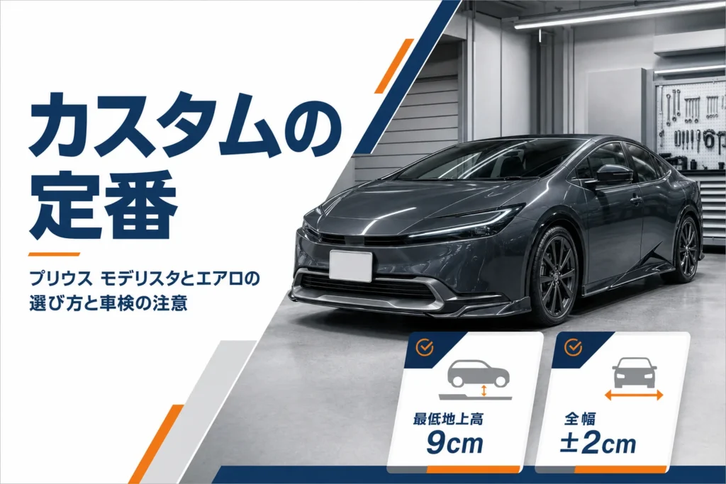 プリウスのエアロカスタムと車検の注意点を示したアイキャッチ