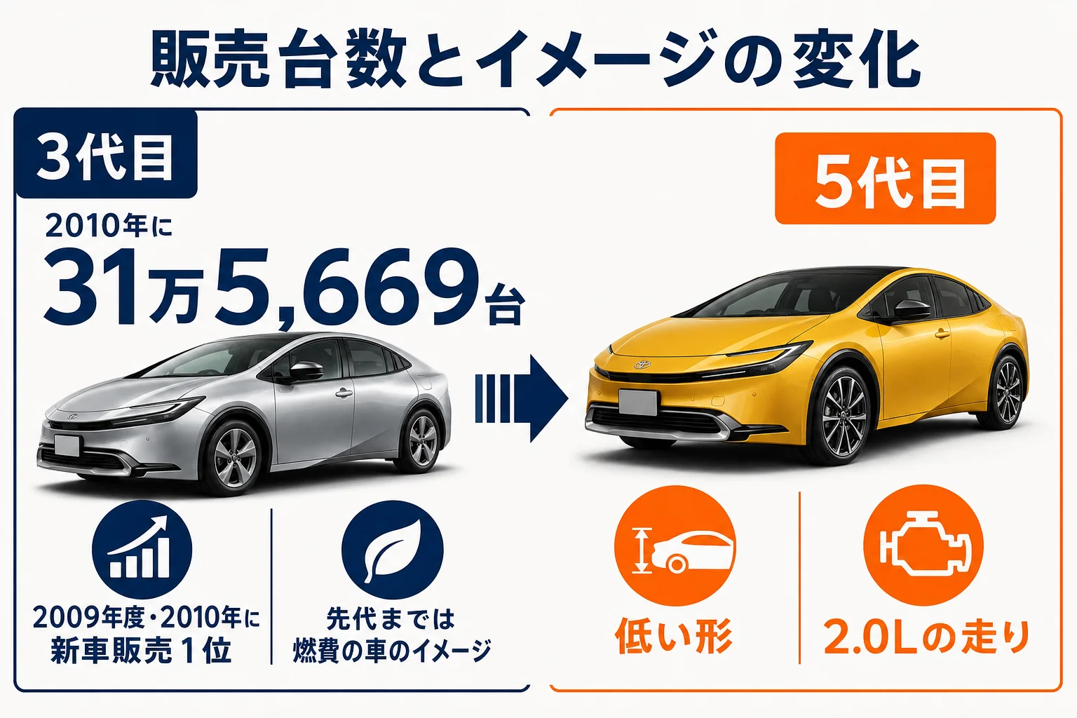 プリウスの5代目で変わったイメージと選ばれる理由を示した図解