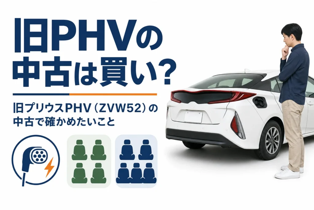 旧プリウスPHVの中古を選ぶ時の注意点を示したアイキャッチ