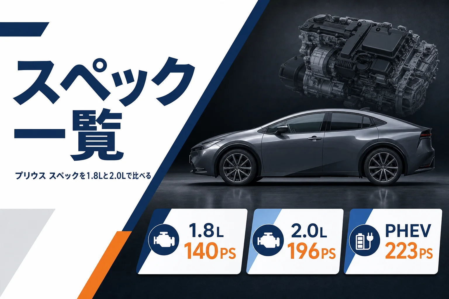 プリウスの1.8Lと2.0Lのスペックを比べたアイキャッチ