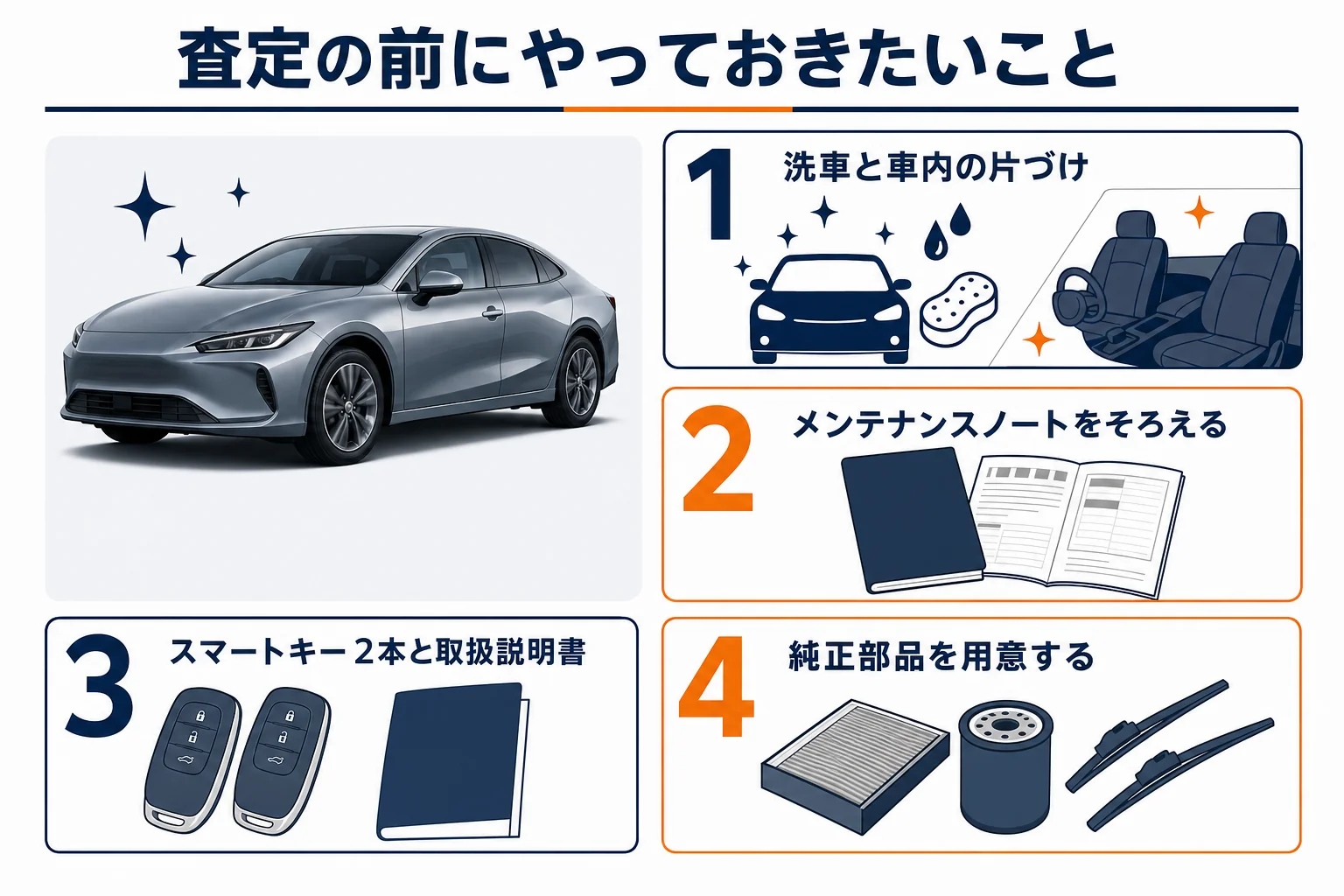 プリウスの査定の前にやっておきたい準備の図解