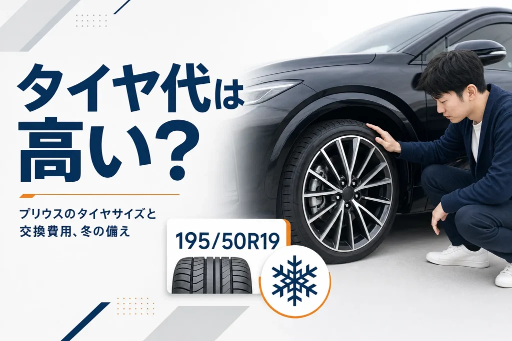プリウスのタイヤサイズと交換費用を示したアイキャッチ