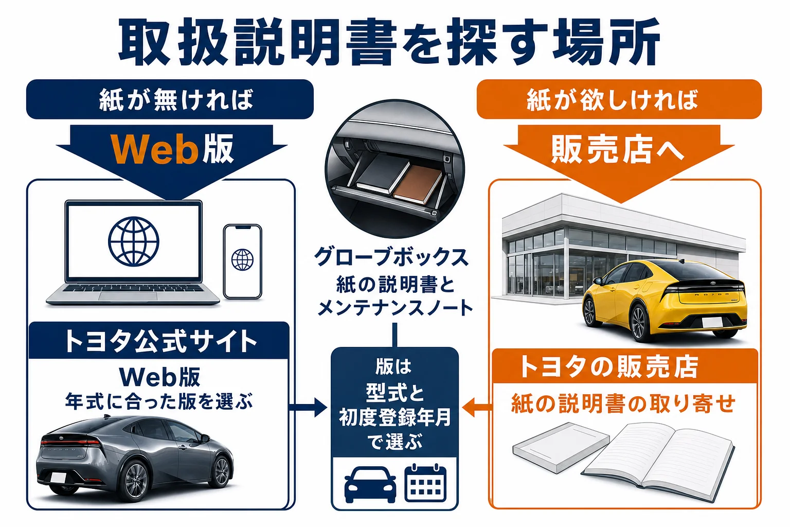 プリウスの取扱説明書を探す場所と選び方の図解