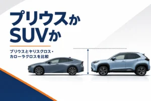 プリウスとヤリスクロス・カローラクロスの高さを比べるアイキャッチ